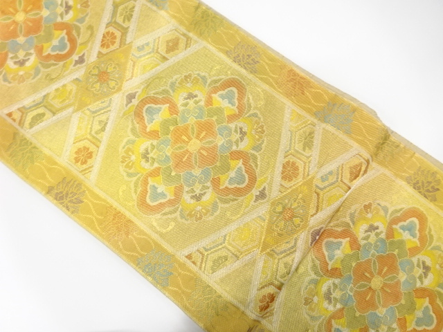 佐賀錦斜め格子に華紋模様織出し袋帯